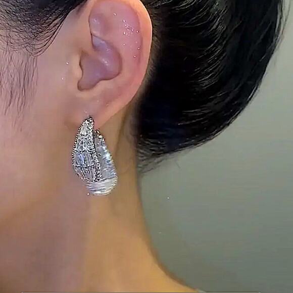 Double Edge Side Zircon Earrings, Dangle Wedding Anniversary Bridal - Picture 3 of 6